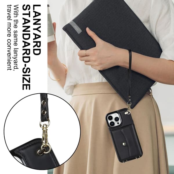 iPhone 16 Pro Max RFID-kortfack Skal med Lång Lanyard Svart
