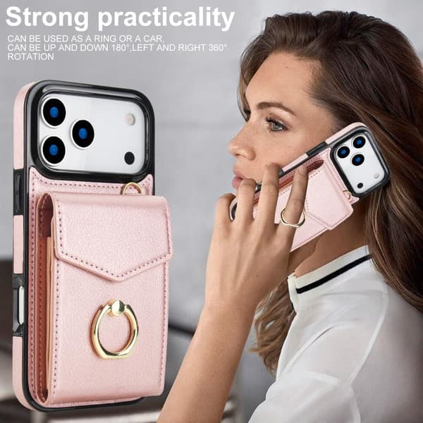 iPhone 18 Pro Max / iPhone 17 Pro Max Skal med Ringhållare och RFID-kortfack Roséguld
