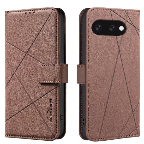 för Pixel 9a Geometrisk Mönster RFID Läderfodral Brun