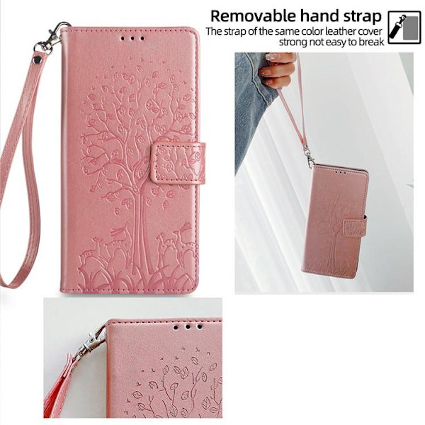 Redmi Note 14 4G - Trä & Älg Prägling Läderfodral Roséguld