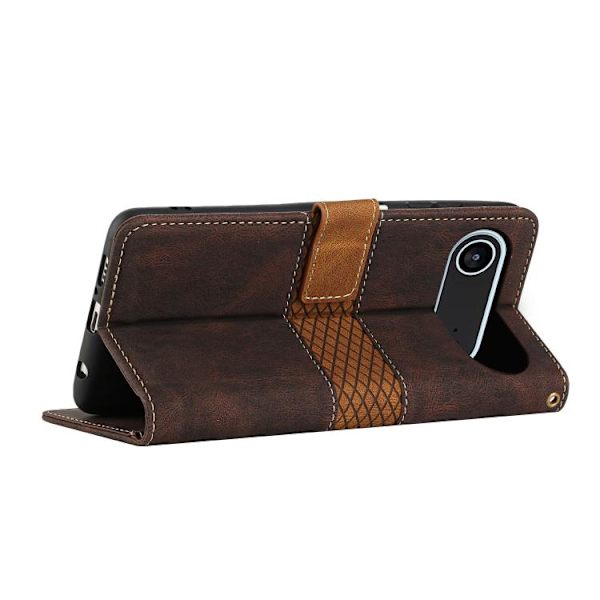 iPhone 17 Air Skal läderfodral med lanyard - Grid Stitching Brun