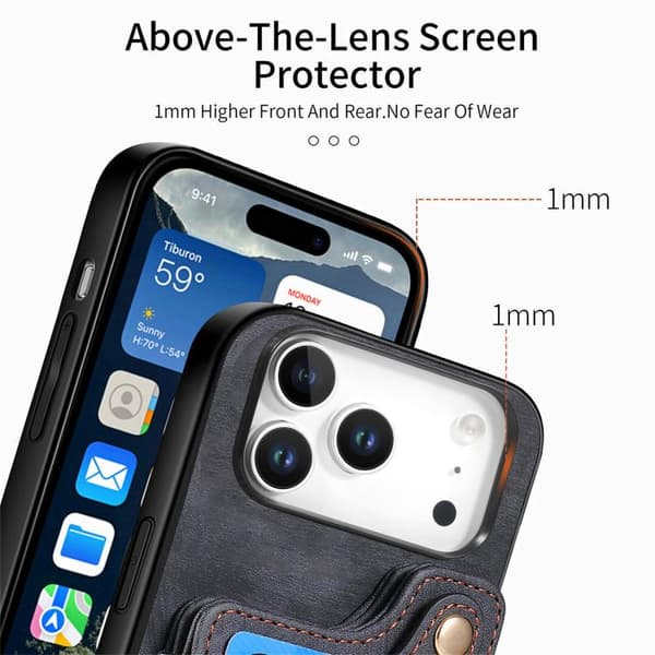 iPhone 18 Pro Max / iPhone 17 Pro Max Retro Skinnkänsla Ring Multi-kort Skal Svart