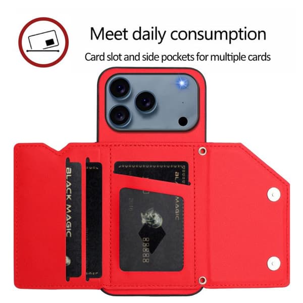 iPhone 18 Pro Max / iPhone 17 Pro Max Skal med Fyra Kortfack och Handledsrem Röd