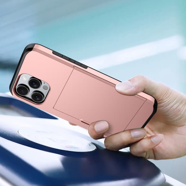 iPhone 16 Pro Shockproof Armor Skal med Kortfack Roséguld