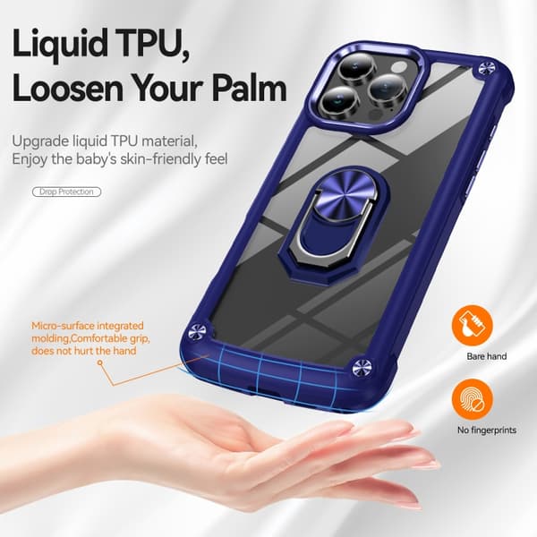 iPhone 16 Pro Skal med TPU + PC Linsskydd och Ringhållare Blå