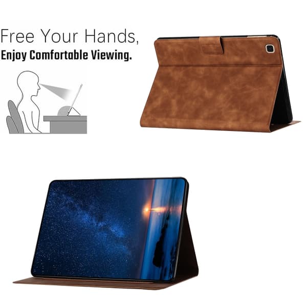 Samsung Galaxy Tab A7 Lite Prägad Katt Läderfodral Brun