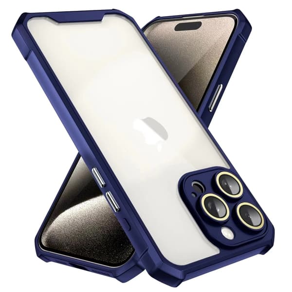 iPhone 16 Pro Max Skal med Stötsäker Akryl och Linsskyddsglas Blå