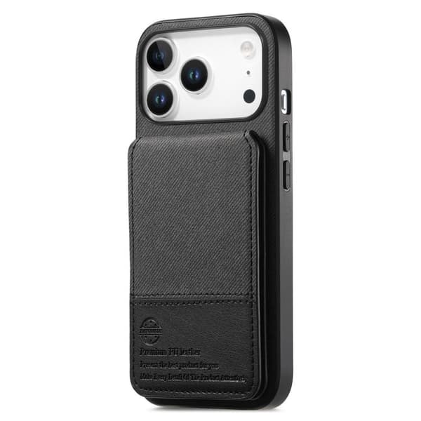 iPhone 18 Pro / iPhone 17 Pro Skal - Twilltyg Läder Vertikal Flip RFID Kortficka Svart