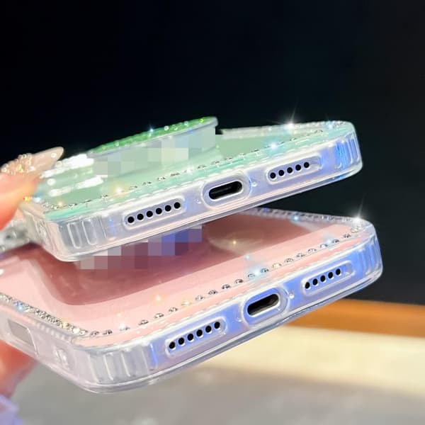 iPhone 18 Pro Max / iPhone 17 Pro Max Skal med Diamantglitter och Rund Hållare Transparent