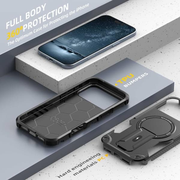iPhone 18 Pro Max / iPhone 17 Pro Max Skal med Armor MagSafe Hållare - PC Hybrid TPU Svart