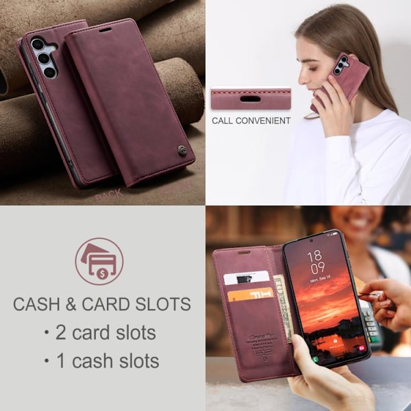 Samsung Galaxy S25 5G Skal CaseMe 013 Multifunktionell Horisontell Flip Läder Röd