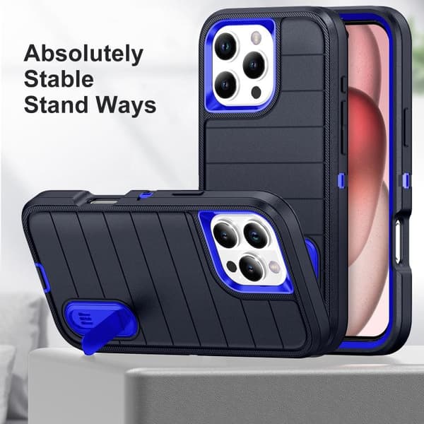 iPhone 16 Pro Max Skal Defender Gen2 - Robust PC + Silikon Skal med Hållare Mörkblå