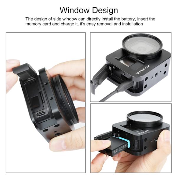 Hölje Skyddande fodral CNC Aluminiumlegering Skyddande bur med 52mm UV-objektiv för GoPro HERO8 Black