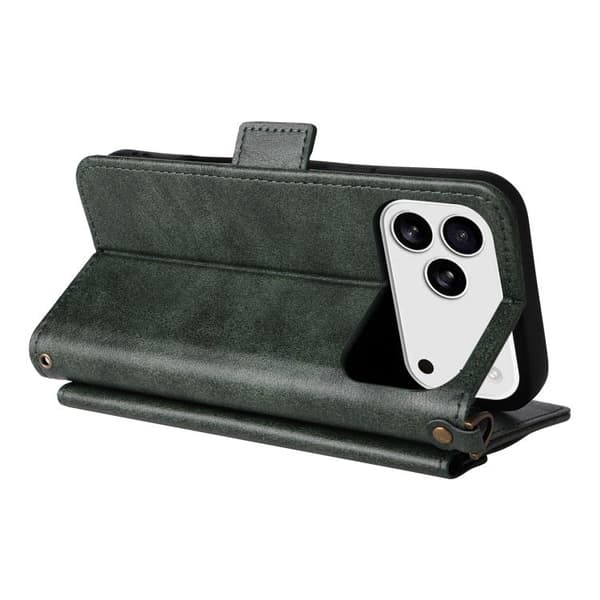 iPhone 18 Pro Max / iPhone 17 Pro Max Skal läderfodral med flera kortfack - nötköttsläder Grön