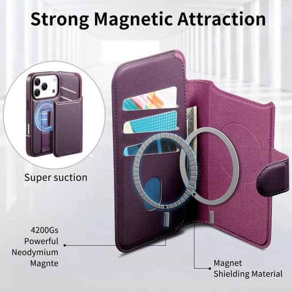 iPhone 18 Pro Max / iPhone 17 Pro Max Skal Läderfodral med Neo Finger Grip Rem och MagSafe Purpur