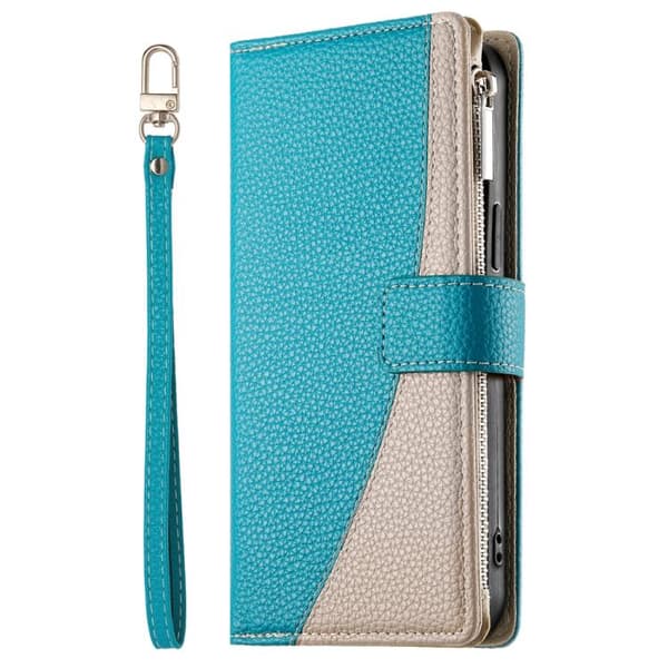 Redmi Note 14 5G - Global Multi-kort Zipper Plånboksfodral i Läder med Kort Rem Blå
