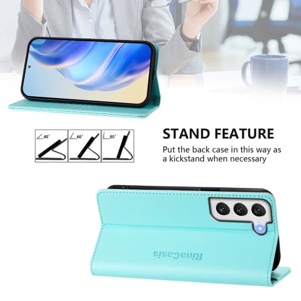 Samsung Galaxy S22 5G Skal RC01 Dubbelvikts Magnetisk RFID Läder Mintgrön