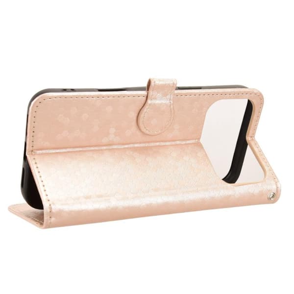iPhone 18 Pro Max / iPhone 17 Pro Max Skal läderfodral med honungskaka pricktextur Guld