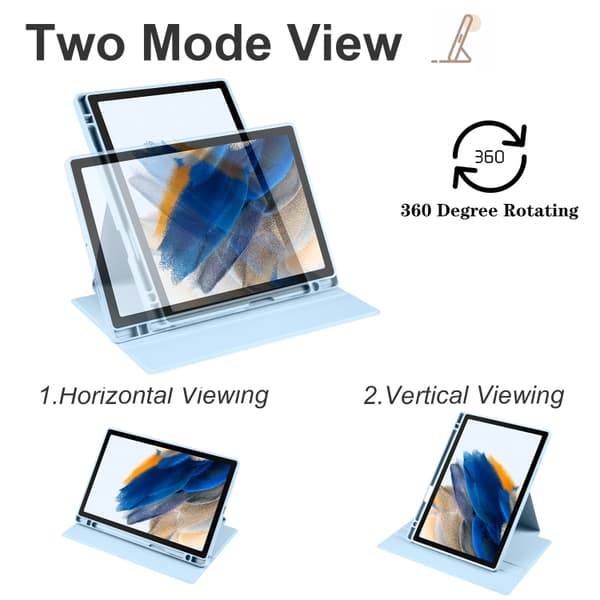 Samsung Galaxy Tab A8 360° Rotationsskydd i läder Isblå