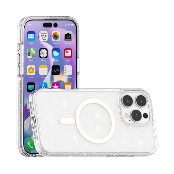 iPhone 16 Pro Max Terminator Stil Glitter Pulver MagSafe Magnetisk Skal Vit