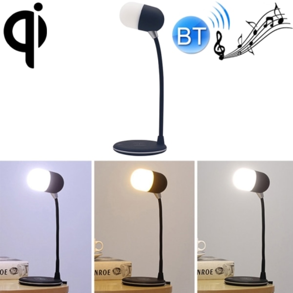 L4 Multifunktionell trådlös laddning LED-skrivbordslampa med Bluetooth 5.0-högtalare (svart)