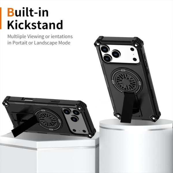iPhone 18 Pro / iPhone 17 Pro Skal med Stötskydd och Kickstand - Metall Svart