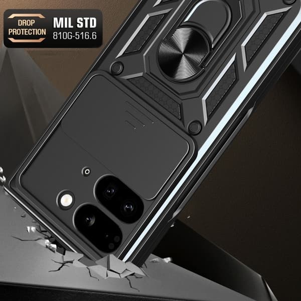 för Pixel 9 Pro Fold Skal med Glidande Kameraskydd - TPU+PC Design Svart