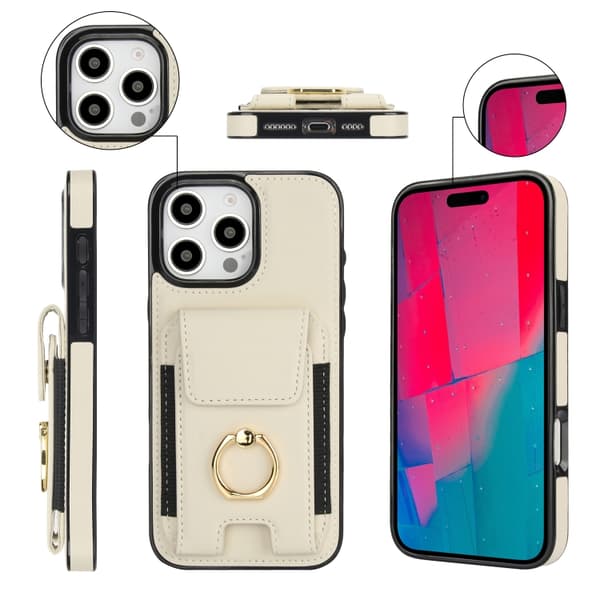 iPhone 16 Pro Max Elastisk Kortväska Ringhållare Skal Vit