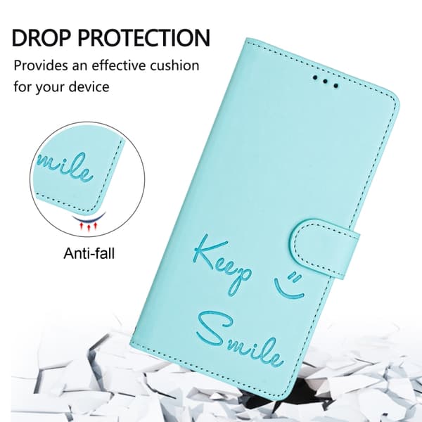 Redmi Note 14 5G - RFID Läderfodral med Smile Embossing Mintgrön