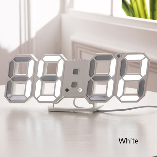 6609 3D Stereo LED-väckarklocka Vardagsrum 3D Väggklocka, Färg: Vit
