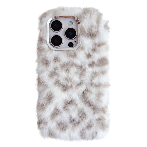 iPhone 16 Pro Leopard Print Plush TPU Skal Kaffe