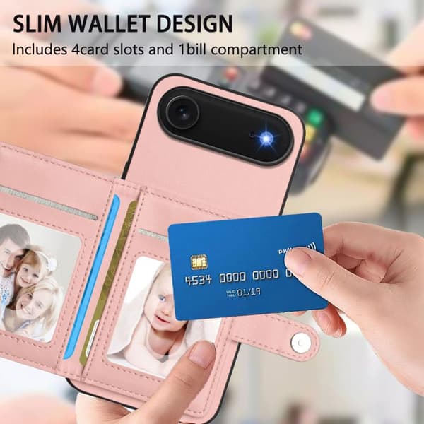 iPhone 17 Air Skal med RFID-skydd och kortfack Rosa