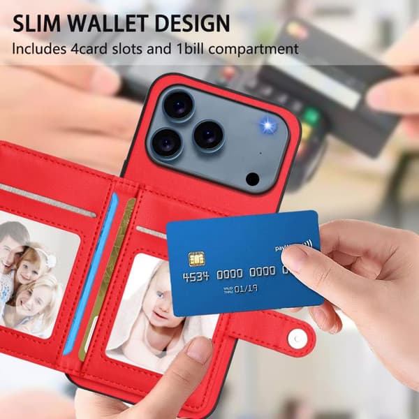 iPhone 18 Pro Max / iPhone 17 Pro Max Skal med RFID-skydd och kortfack Röd