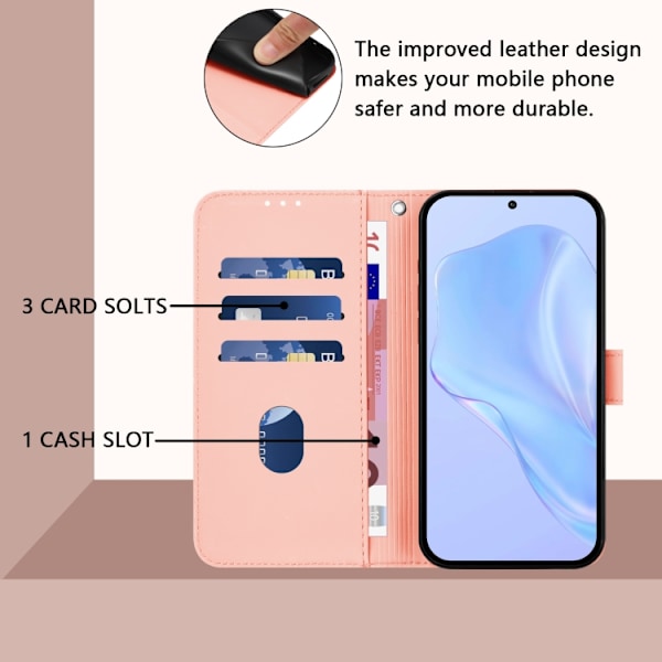 Samsung Galaxy S22+ 5G Skal i läder med lanyard, solid färg Rosa