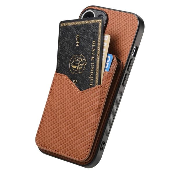 iPhone 18 Pro Max / iPhone 17 Pro Max Skal - Kolfiber med MagSafe - Vertikal Flip för Kort Brun