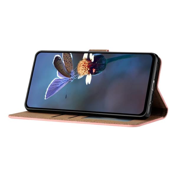 iPhone 18 Pro Max / iPhone 17 Pro Max Skal Läderfodral med Sju Präglingar av Fjärilar Rosa