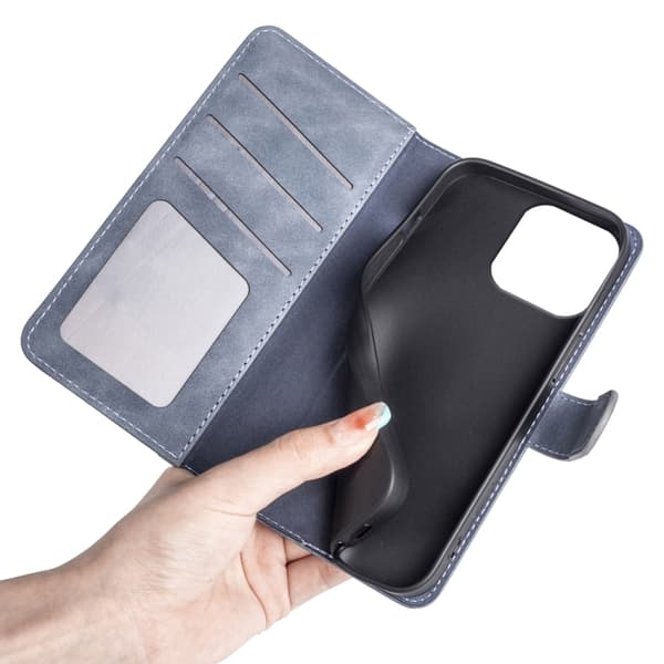 iPhone 16 Pro Skal Läder med Horisontell Flip Design Blå