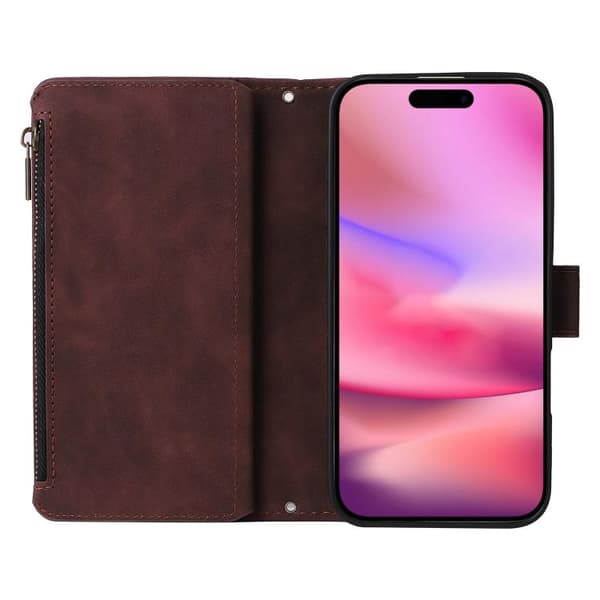 iPhone 17 Skal - läder med multifunktionell kortficka Kaffe