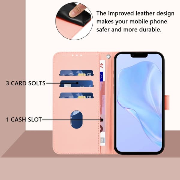 iPhone 16 Pro Max Skal Solid Färg med Lanyard - Läderfodral Rosa