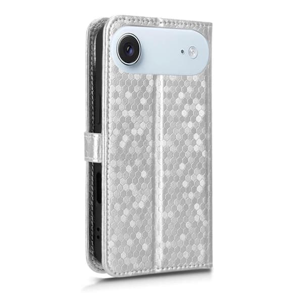 iPhone 17 Air Skal läderfodral med honungskaka pricktextur Silver