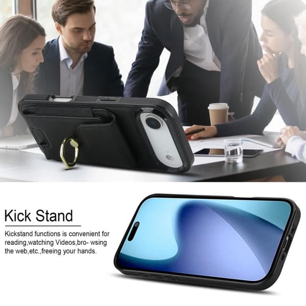 iPhone 17 Air Skal med Elastisk Kortficka och Ringhållare Svart