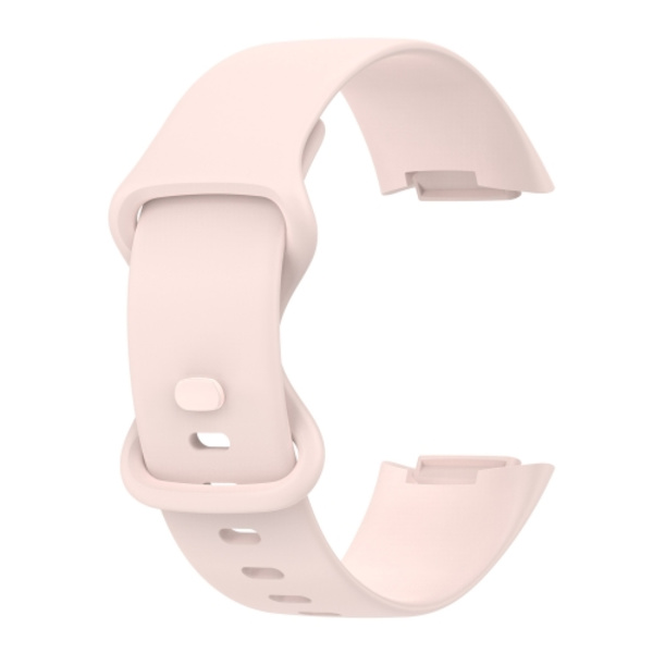 För Fitbit Charge 5 Monochromatic Silicone Watch Band Sand pink Large Size