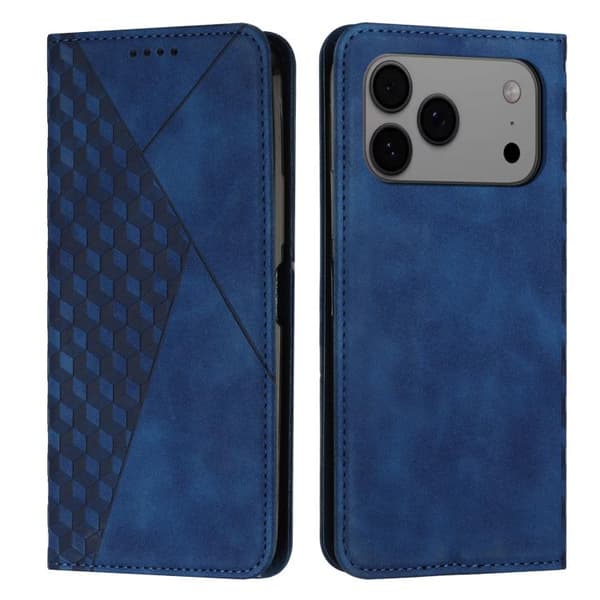 iPhone 18 Pro Max / iPhone 17 Pro Max Skal läderfodral - diamantsplicing med magnetisk känsla Blå