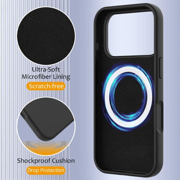 iPhone 17 Pro Max Shockproof Silikon Skal med MagSafe Svart