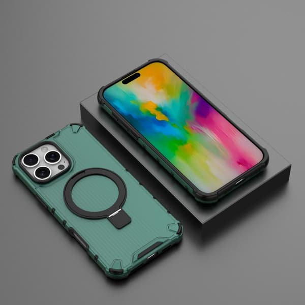 iPhone 16 Pro Max Shockproof Grating Holder Skal - Hållbar och Stöttålig Mobilskal Grön