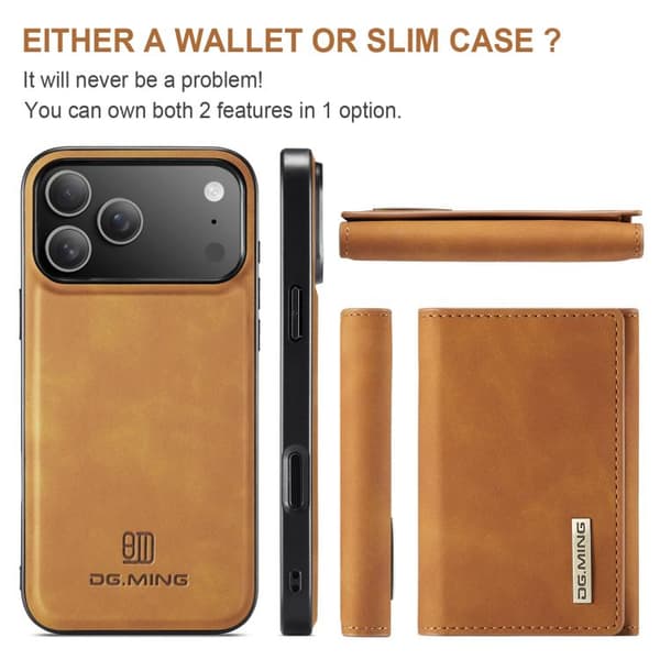 iPhone 18 Pro Max / iPhone 17 Pro Max Skal läderfodral DG.MING M1 Series 3-Fold Multi Card Wallet Brun