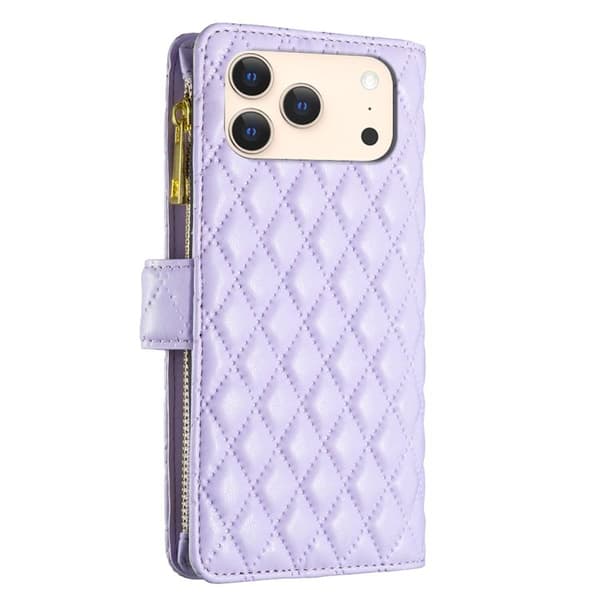 iPhone 18 Pro Max / iPhone 17 Pro Max Skal - läder med diamantgaller och dragkedja Purpur