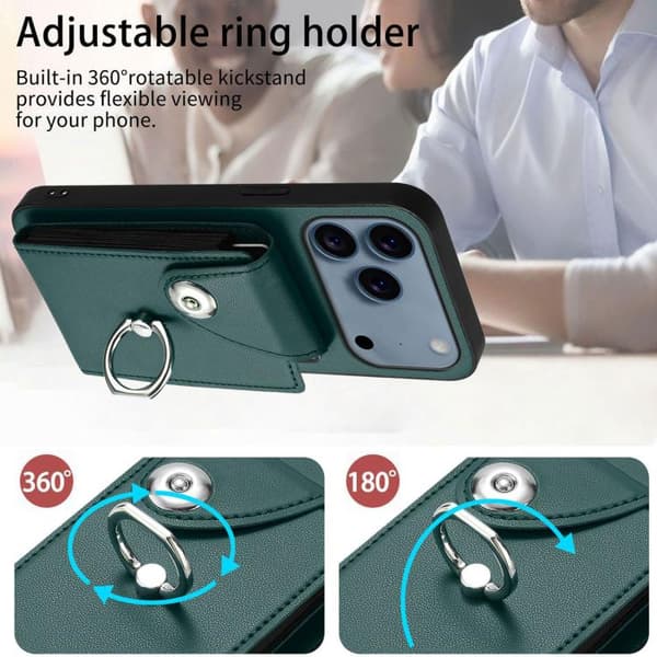 iPhone 18 Pro Max / iPhone 17 Pro Max Skal med Organ Card Bag och Ringhållare samt Lång Lanyard Grön