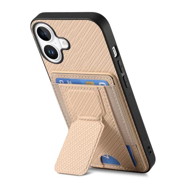 iPhone 17 Skal - Kolfiber med Fällbart Ställ och Elastisk Kortficka Kaki