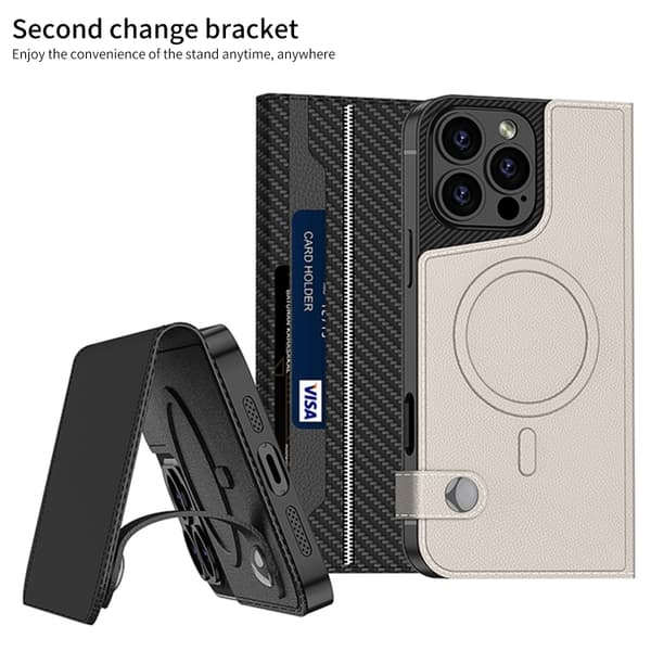 iPhone 16 Pro GKK Avtagbart Flip Läder Skal med MagSafe Brun